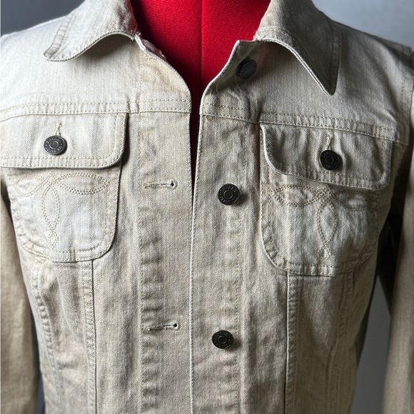 LRL Lauren Jeans Co Cream Denim Trucker Jean Jacket Size S - Picture 3 of 10